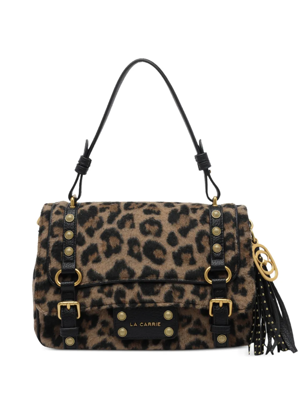 La Carrie Atena leopard-print studded shoulder bag