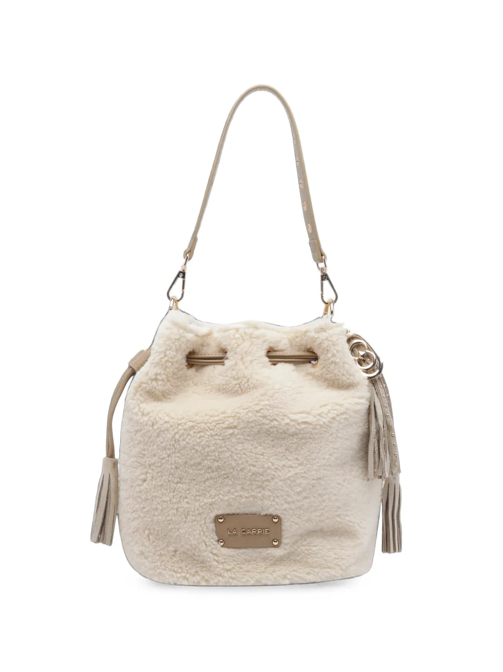 La Carrie teddy-texture drawstring bucket bag