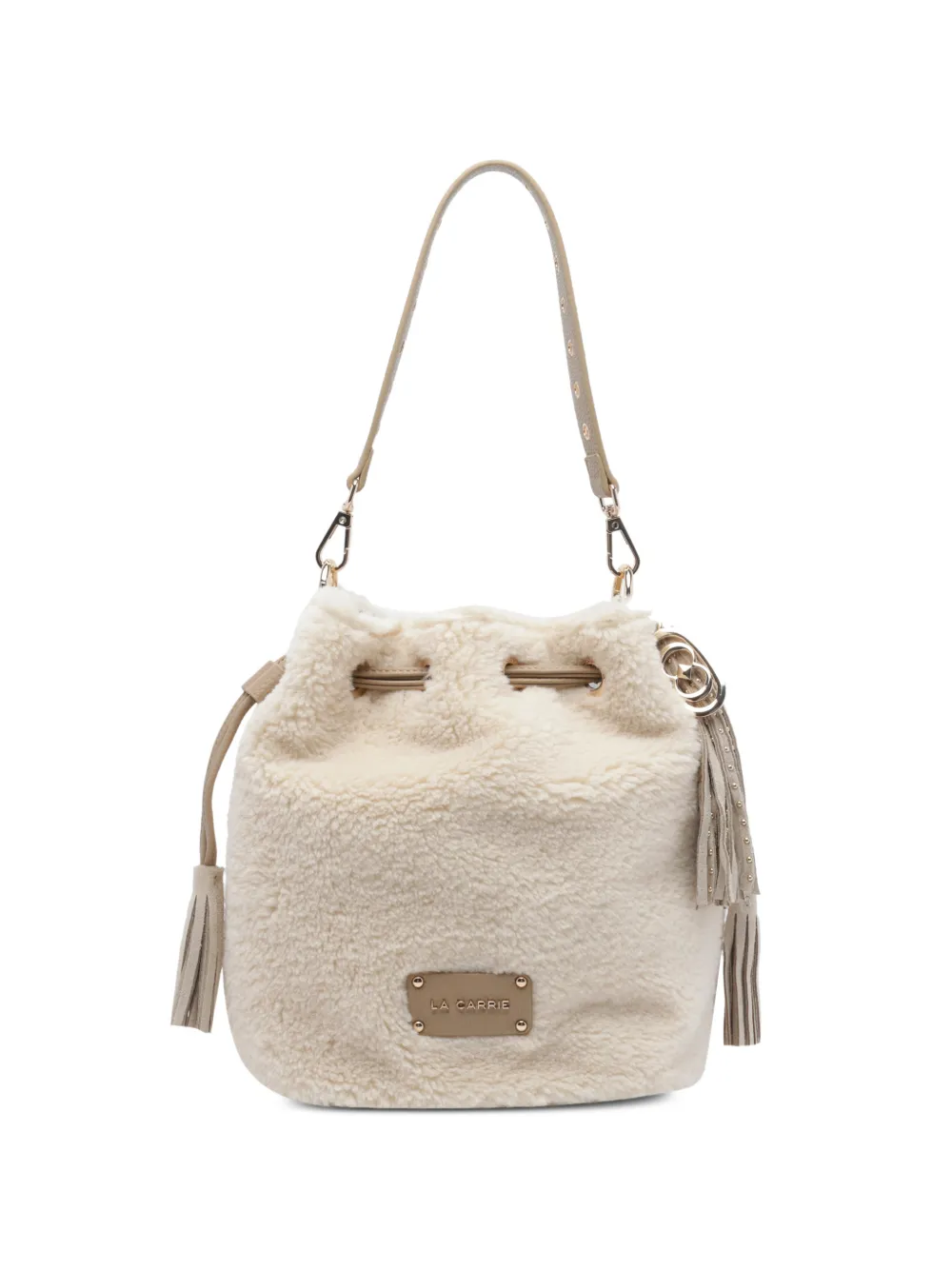 La Carrie teddy-texture drawstring bucket bag
