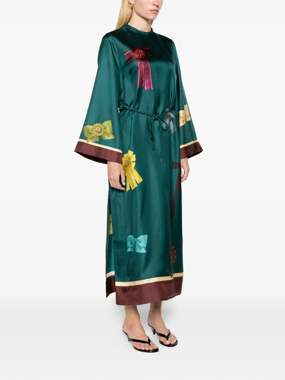 ALEMAIS Rosette silk midi dress Groen