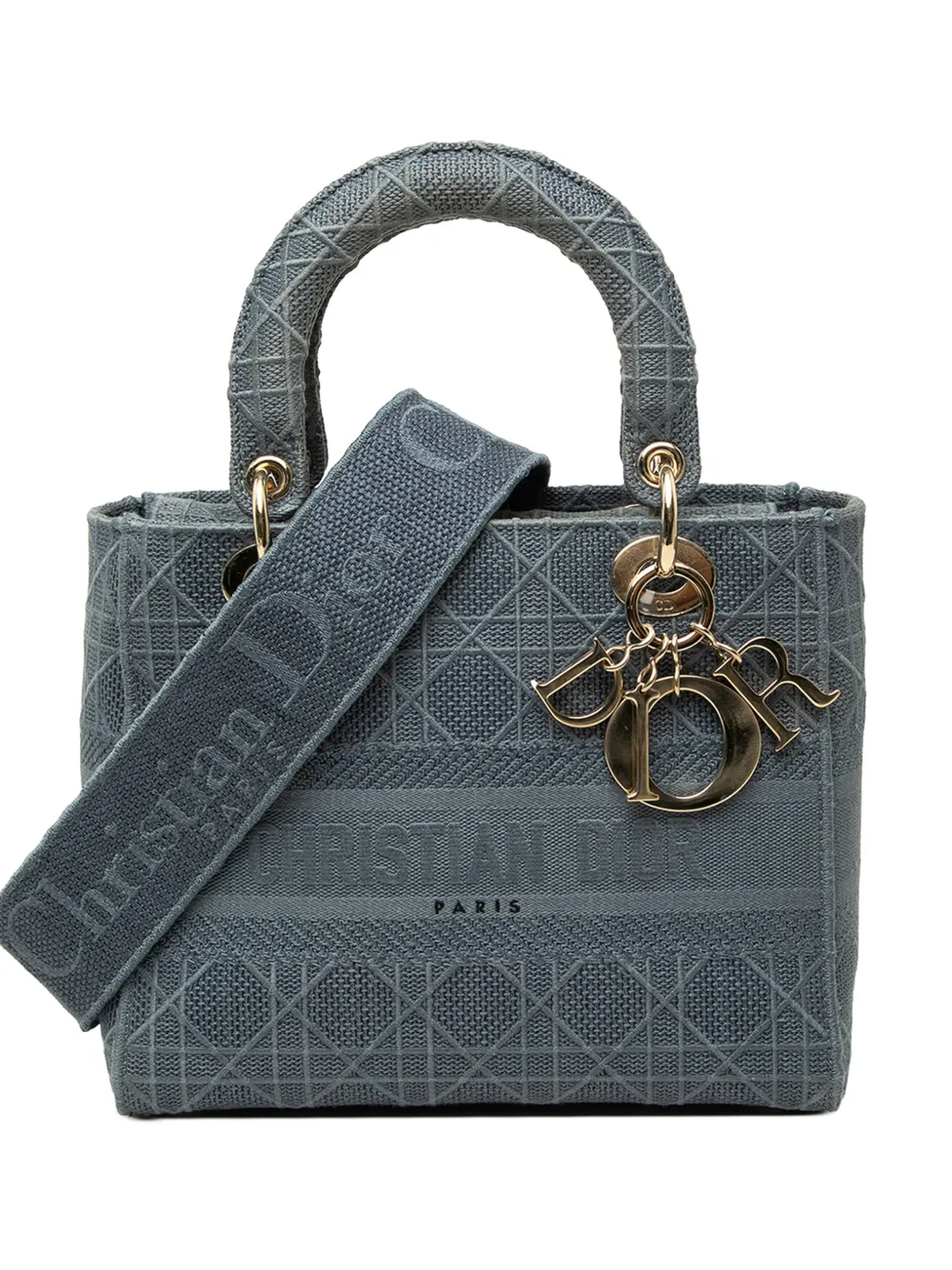 Christian Dior Pre-Owned 2020 mittelgroße Cannage Lady D Lite Satchel-Tasche aus Canvas - Blau