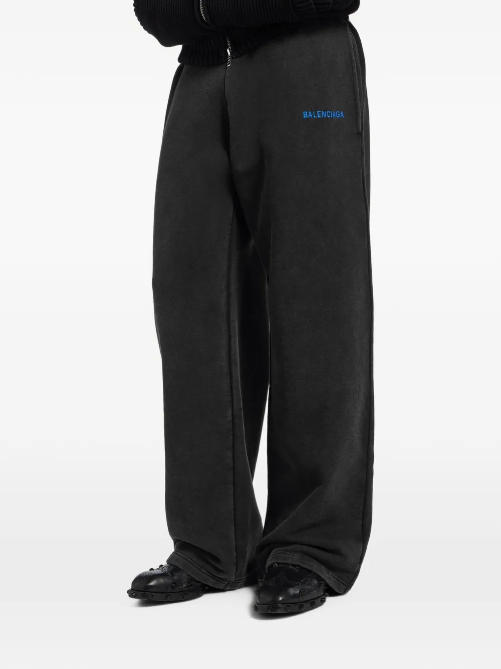 Balenciaga logo-embroidered oversized track pants Zwart