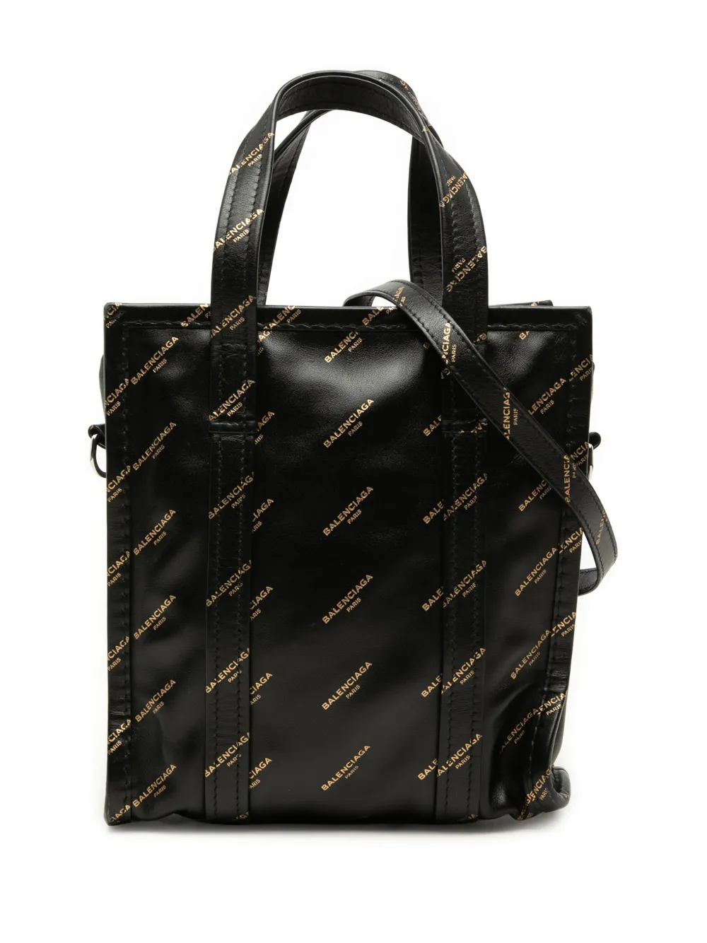 Balenciaga Pre-Owned 2017 Calfskin Allover Logo Bazar Shopper XS satchel - Nero