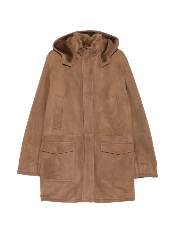 Arma Levy Hooded Suede Jacket in Brown