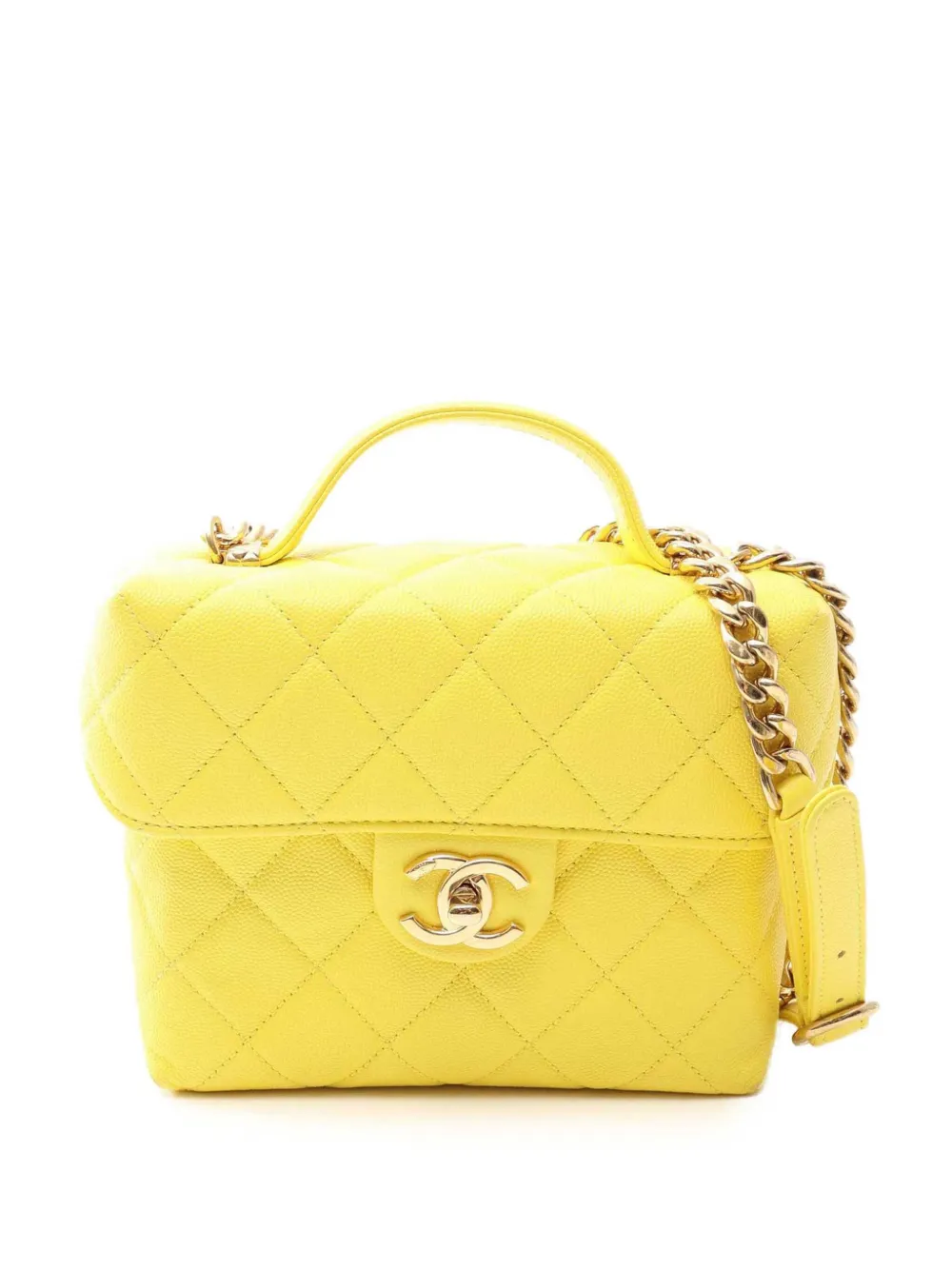 CHANEL Pre-Owned 2021-2026 Quilted Caviar Handy Box Vanity Case with Chain satchel - Giallo