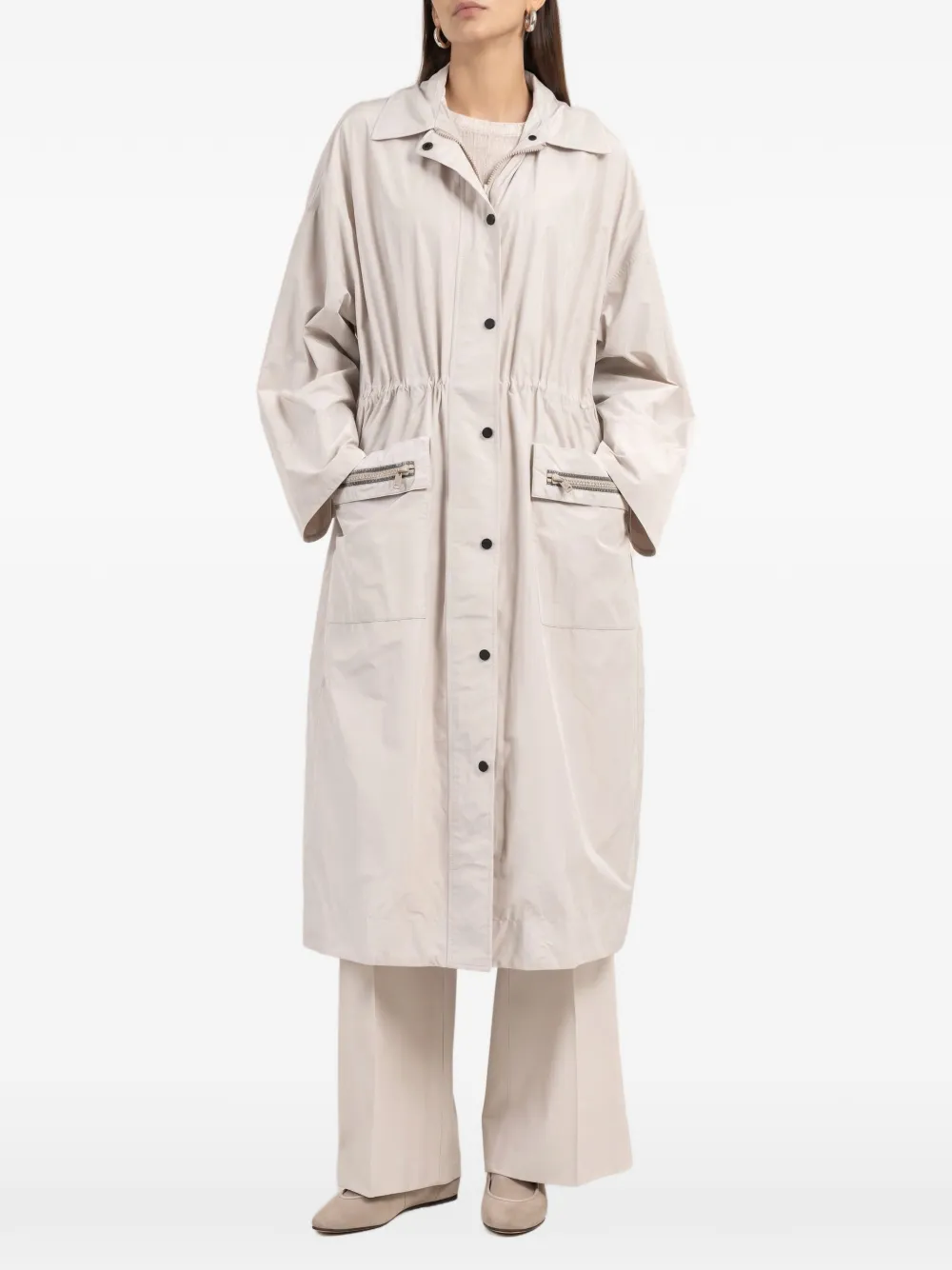 Brunello Cucinelli drawstring-waist hooded oversized coat - Nude