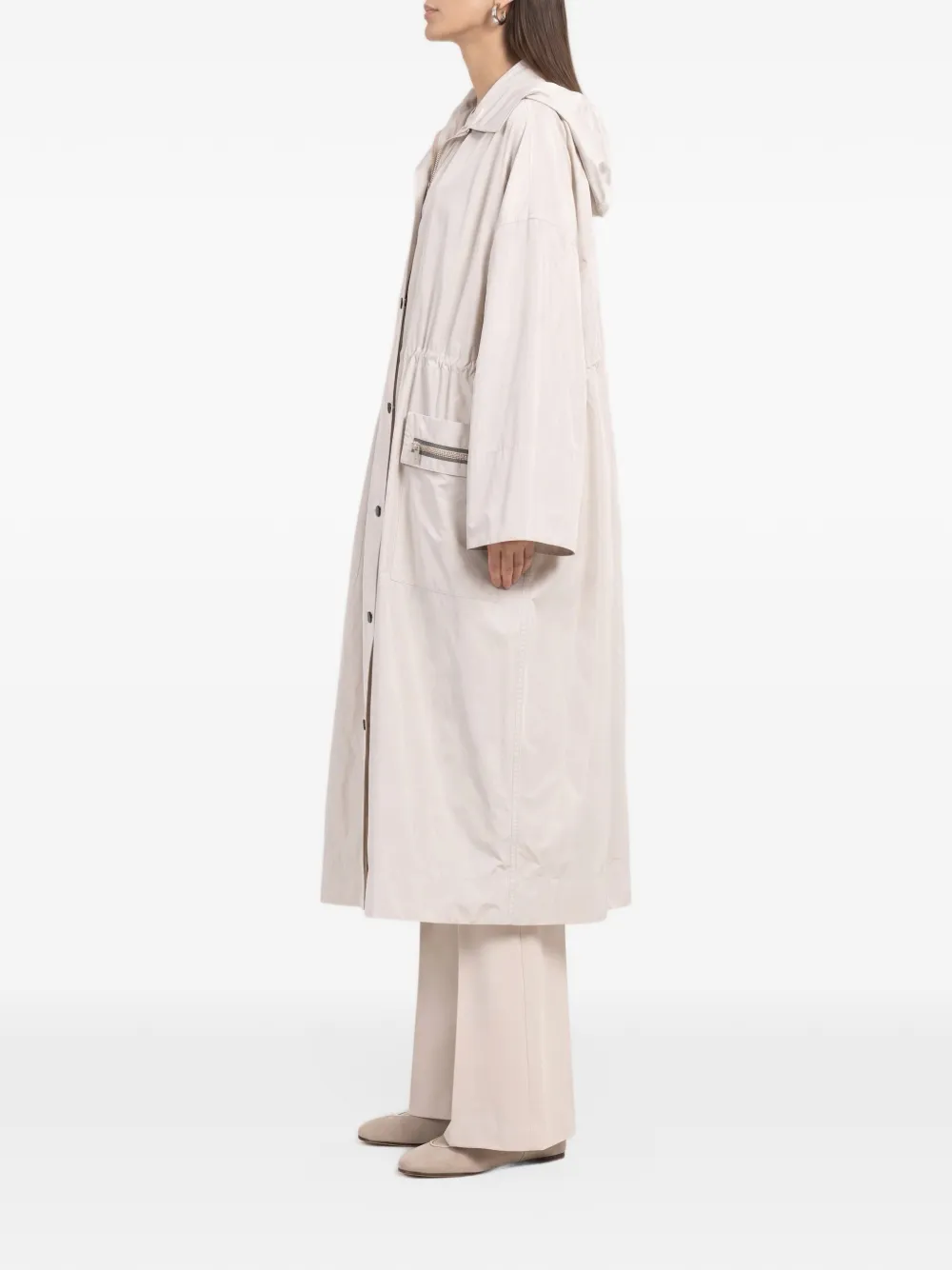 Brunello Cucinelli drawstring-waist hooded oversized coat Beige