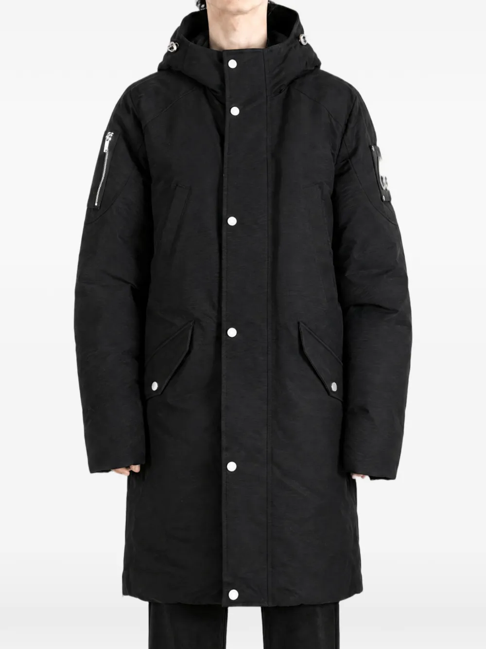 Moose Knuckles Parka met capuchon en logo-plakkaat Zwart