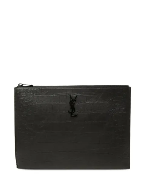Saint Laurent Pre-Owned 2025 Croc Embossed Leather Monogram iPad Case clutch bag