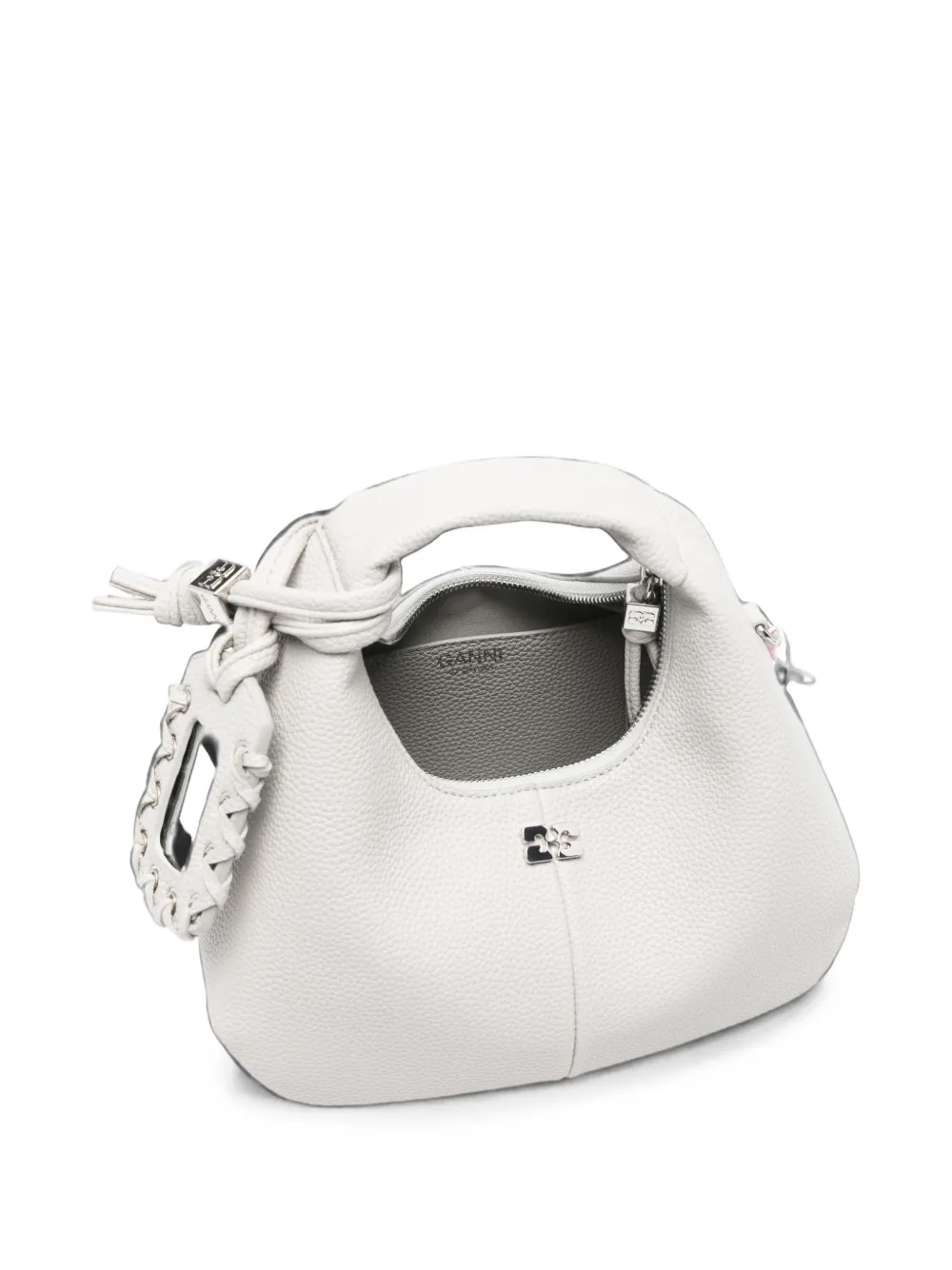 GANNI Bou knotted leather tote bag Grijs