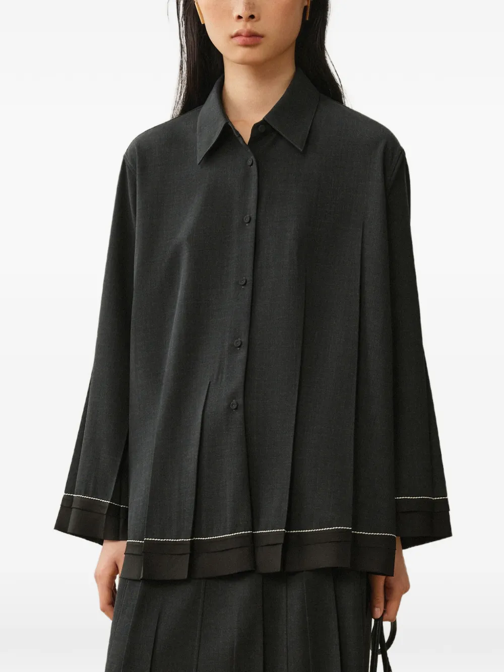 Less Pleated Long-sleeve Shirt In Grey