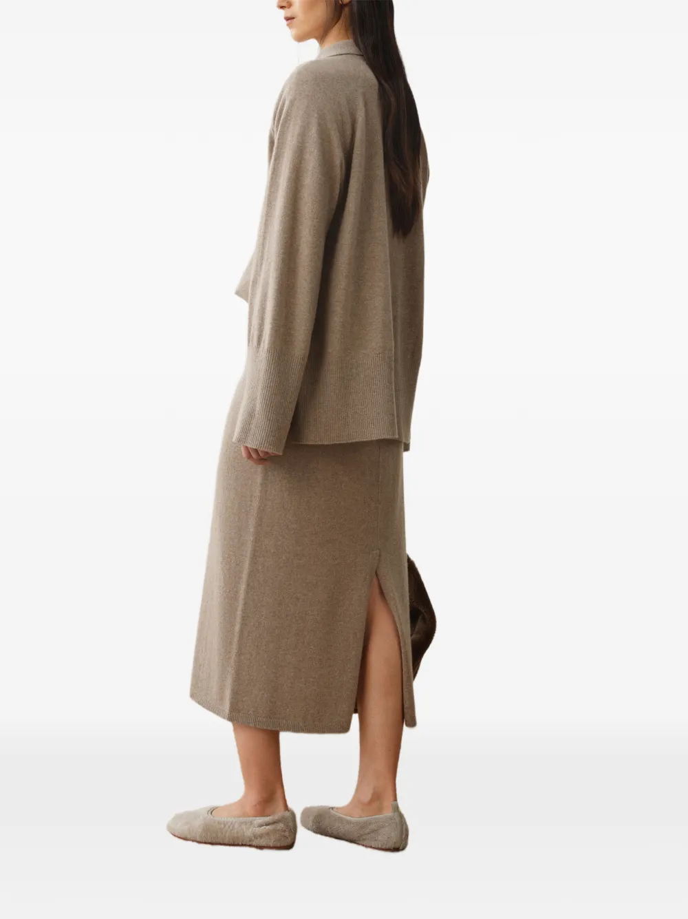 LESS cashmere drawstring midi skirt Beige