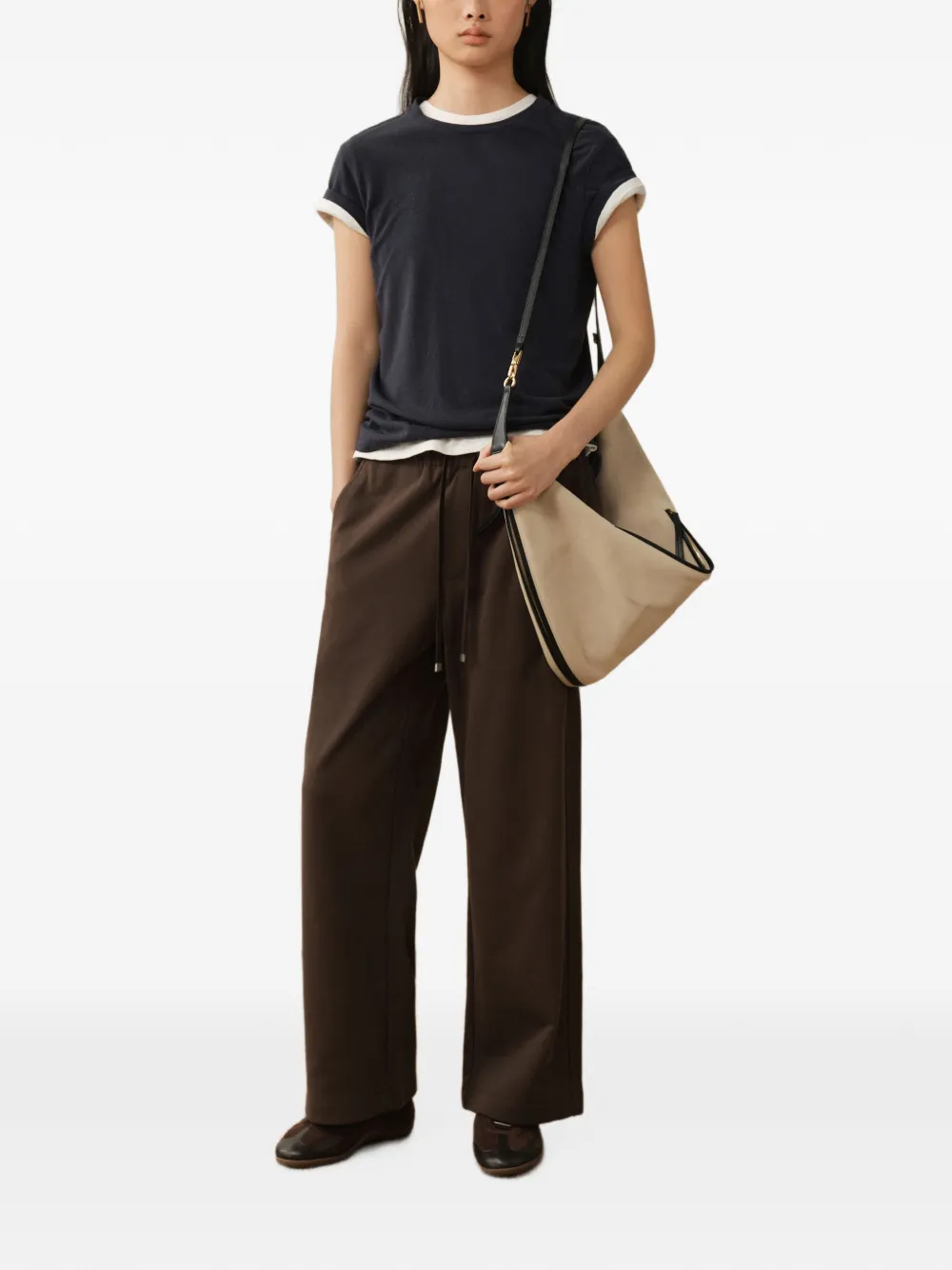LESS Straight broek met trekkoord Bruin
