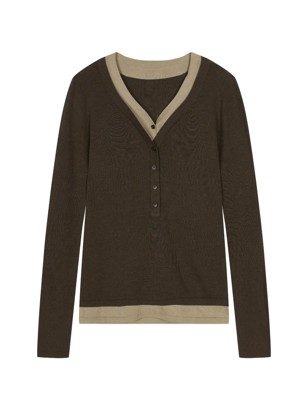 Less Layered-effect Button-placket Sweater In Brown