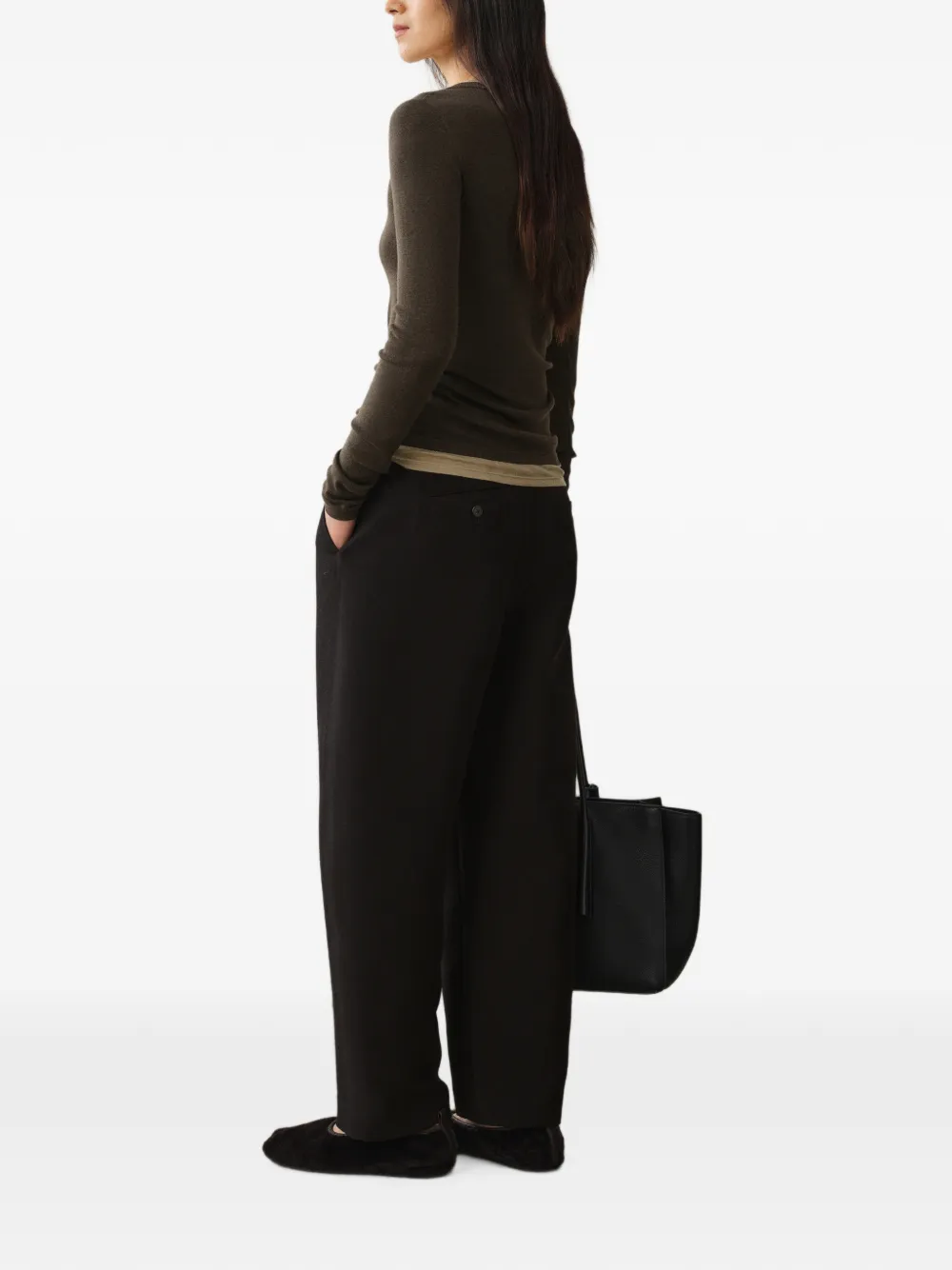 Less Layered-effect Button-placket Sweater In Brown