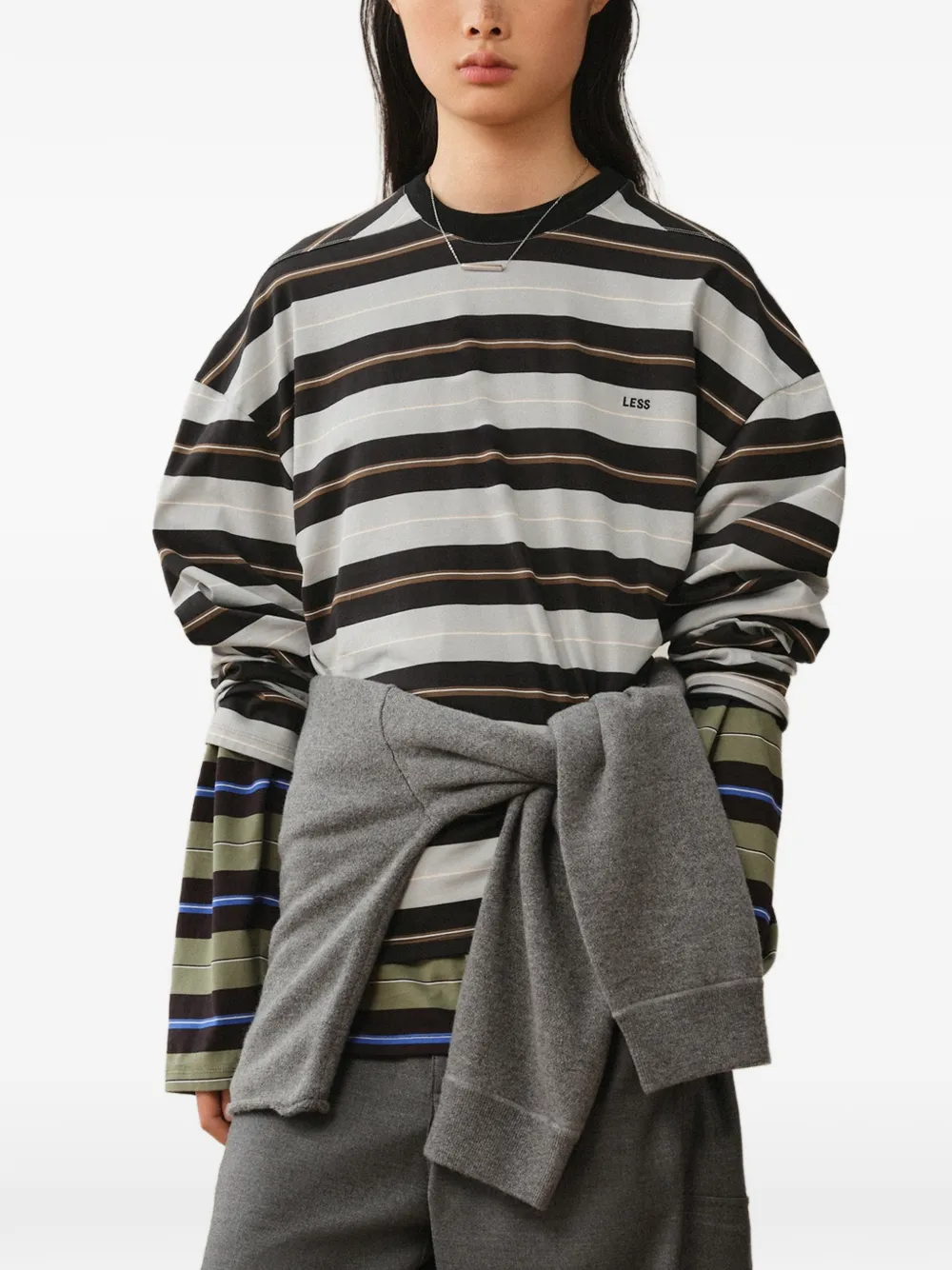Less Stripe-print Relaxed-fit T-shirt In Grey