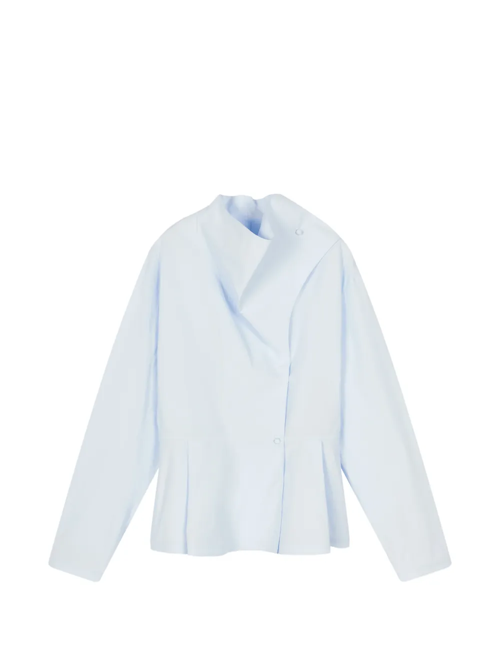 Less Wrap-collar Peplum-hem Shirt In Blue