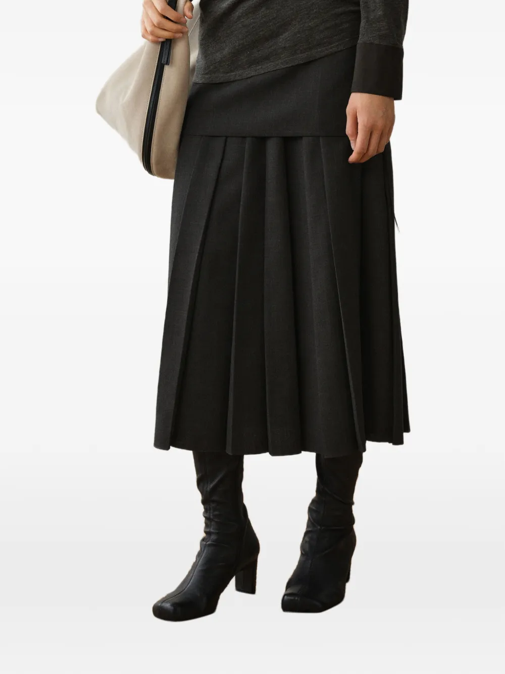 Less Pleated A-line Midi Skirt In Grey