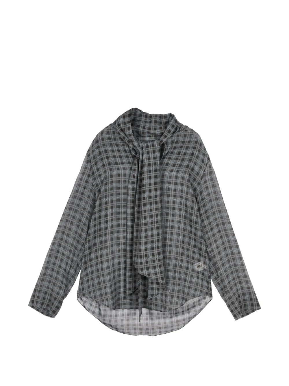 Less Plaid Scarf-tie Blouse In Grey