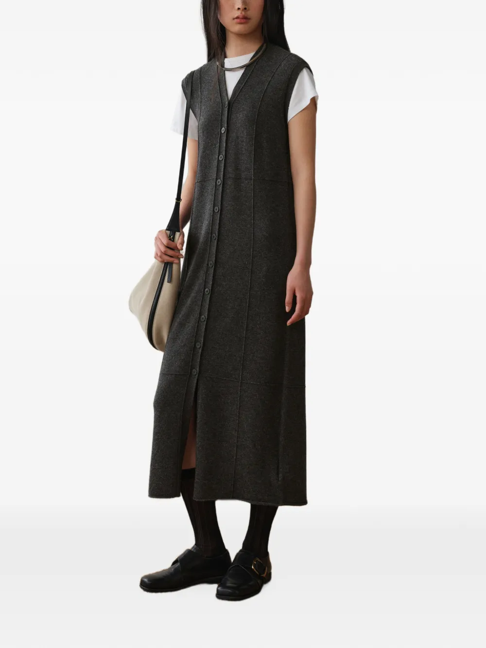 Less Button-up Sleeve Midi Dress In Grey