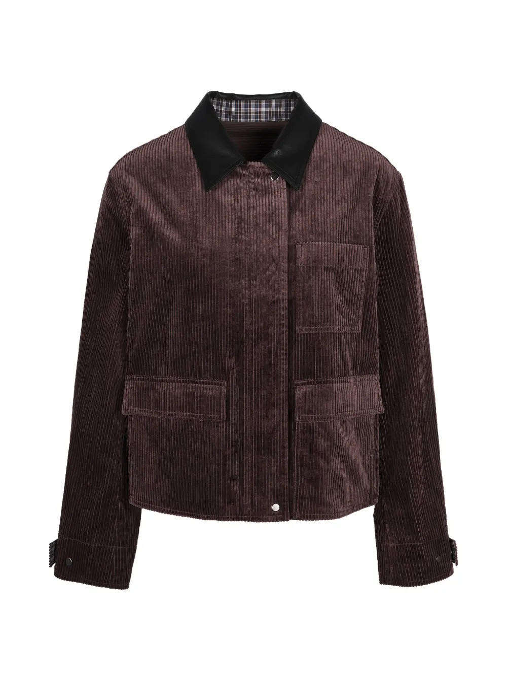 Less Leather-collar Corduroy Jacket In Brown