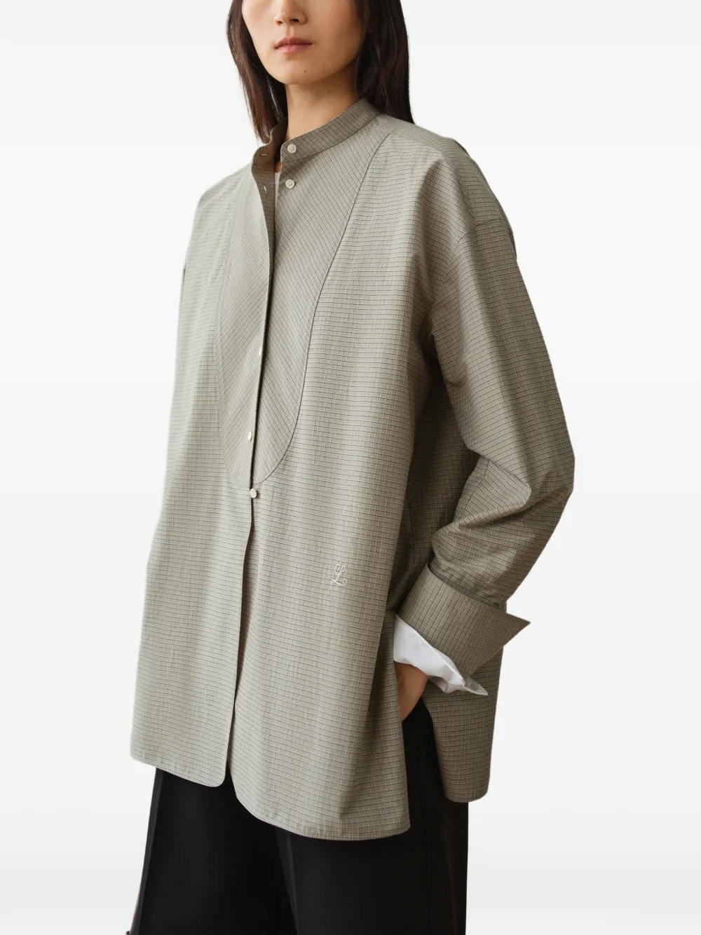 Less Check Mandarin-collar Shirt In Neutrals