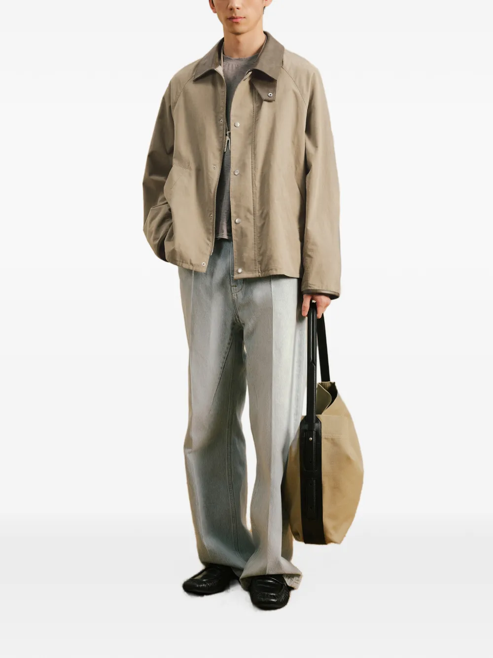 CROQUIS Shirtjack met raglan mouwen en leren kraag Beige