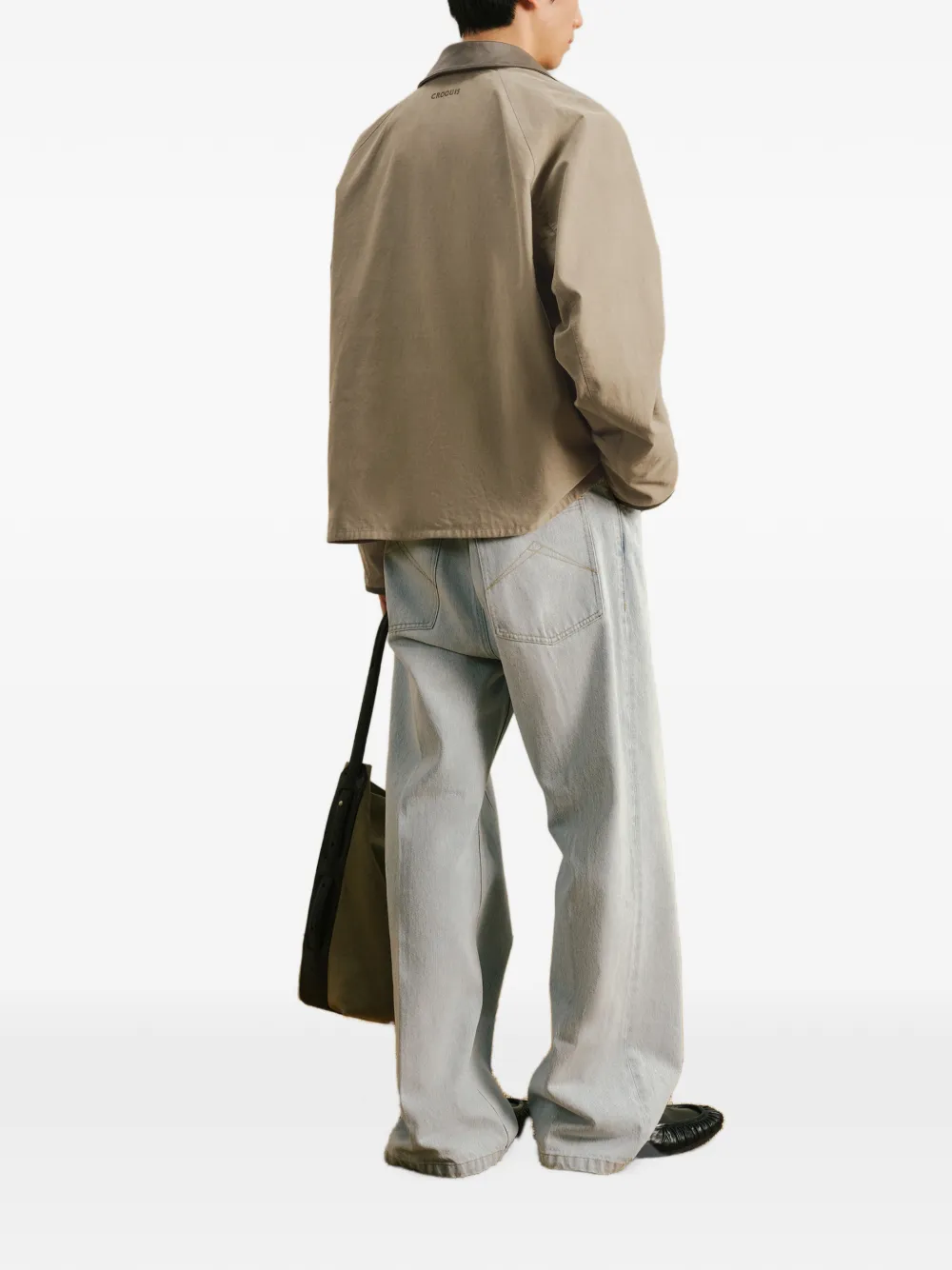 CROQUIS Shirtjack met raglan mouwen en leren kraag Beige