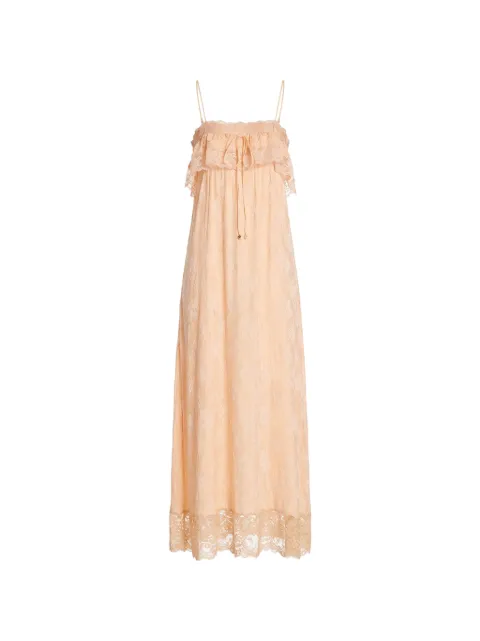 Chloé Thin-strap long dress in silk jacquard & lace