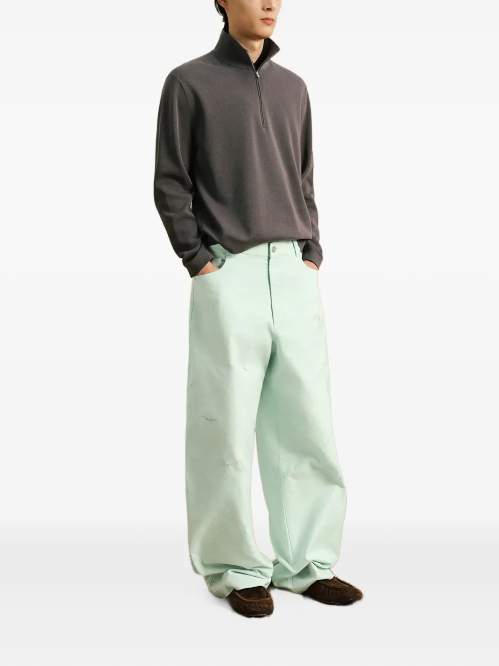 CROQUIS brushed loose-fit jeans Groen