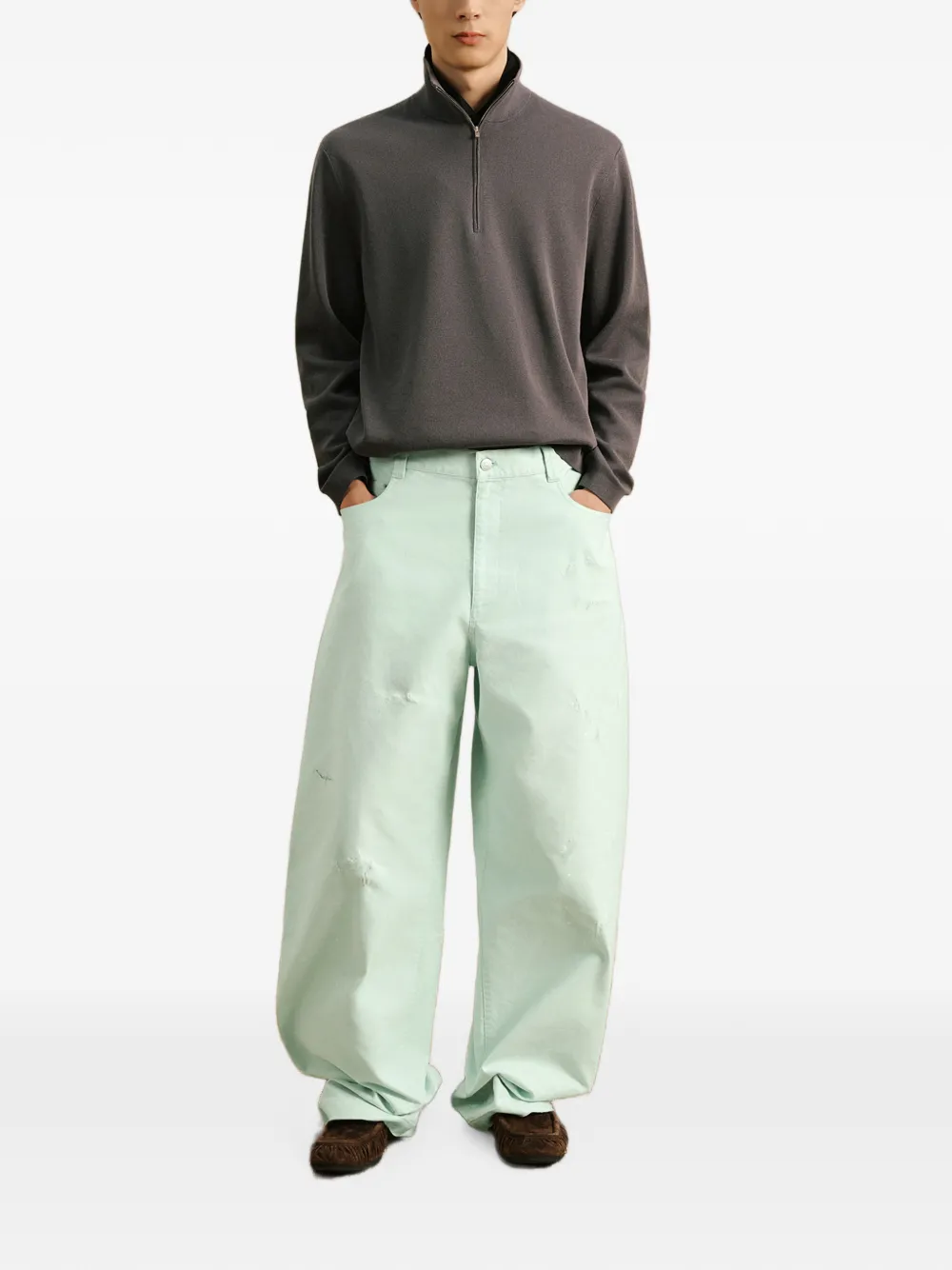 CROQUIS brushed loose-fit jeans Groen