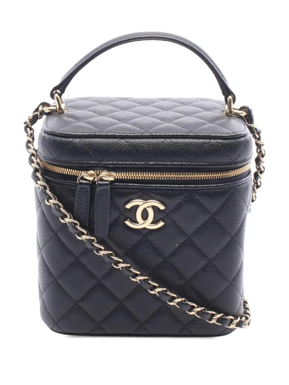 CHANEL Pre-Owned sacoche Vanity Case à détail de chaîne CC en cuir Caviar matelassé (2021-2026) - Noir CHANEL Pre-Owned sacoche Vanity Case à détail de chaîne CC en cuir Caviar matelassé (2021-2026) - Noir