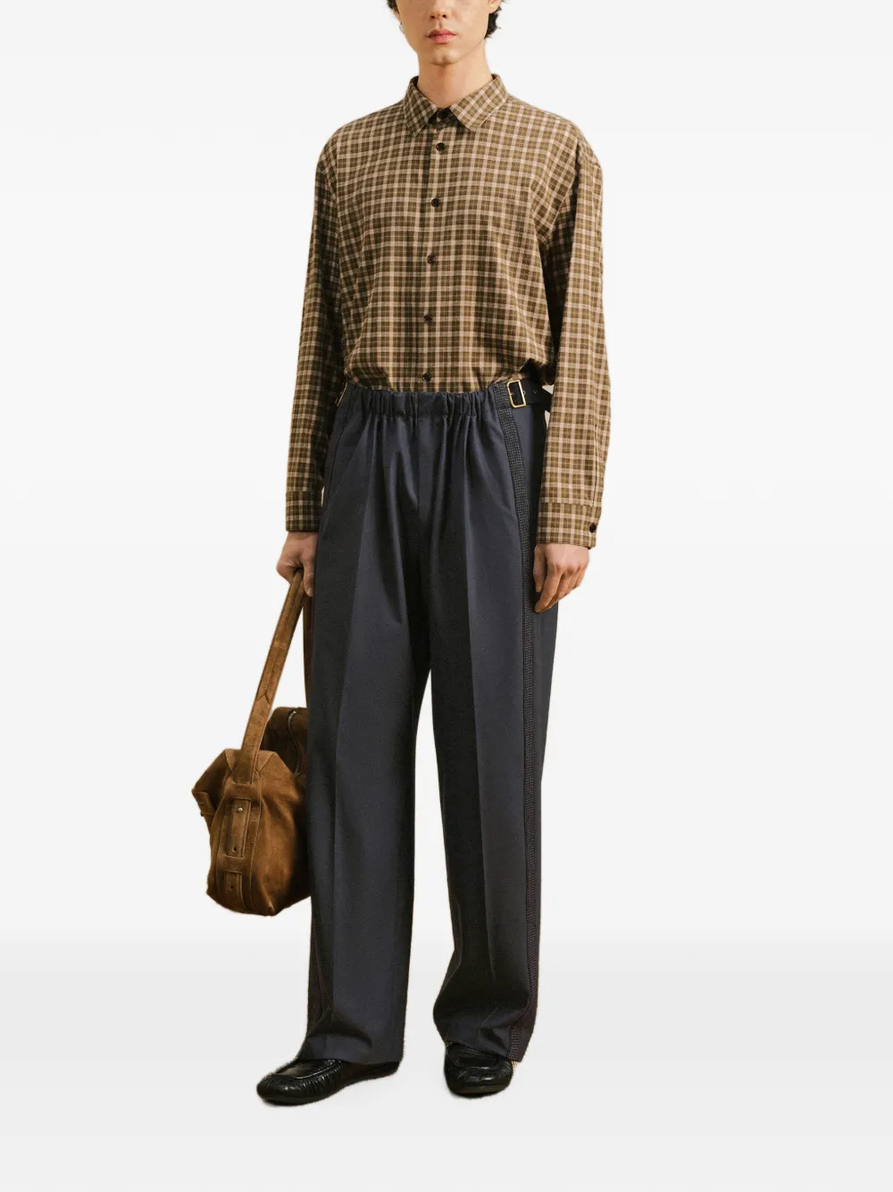 CROQUIS Straight broek met zijstreep en gesp Blauw