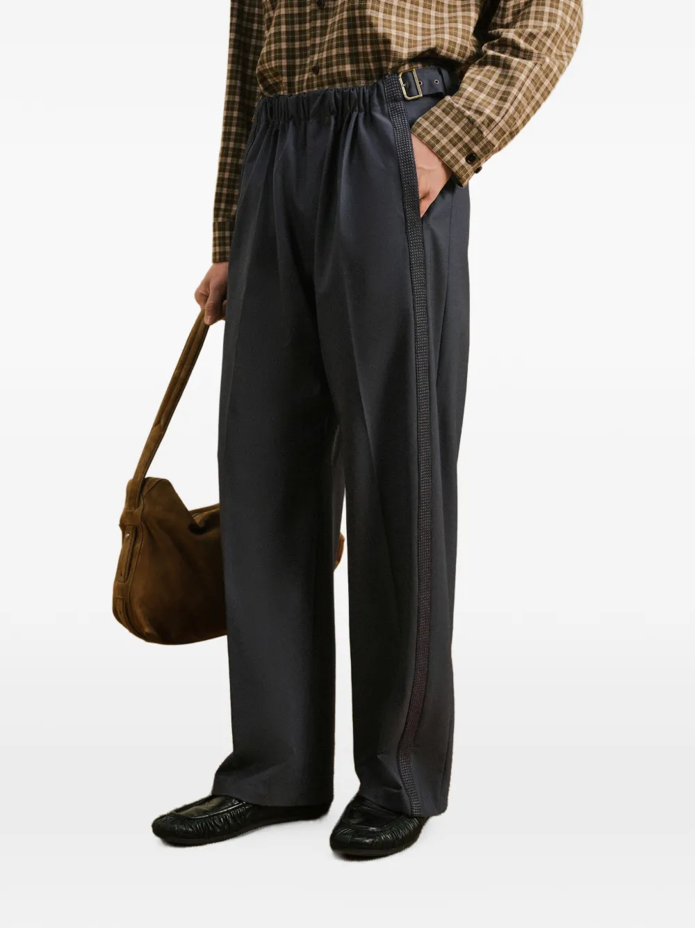 CROQUIS Straight broek met zijstreep en gesp Blauw