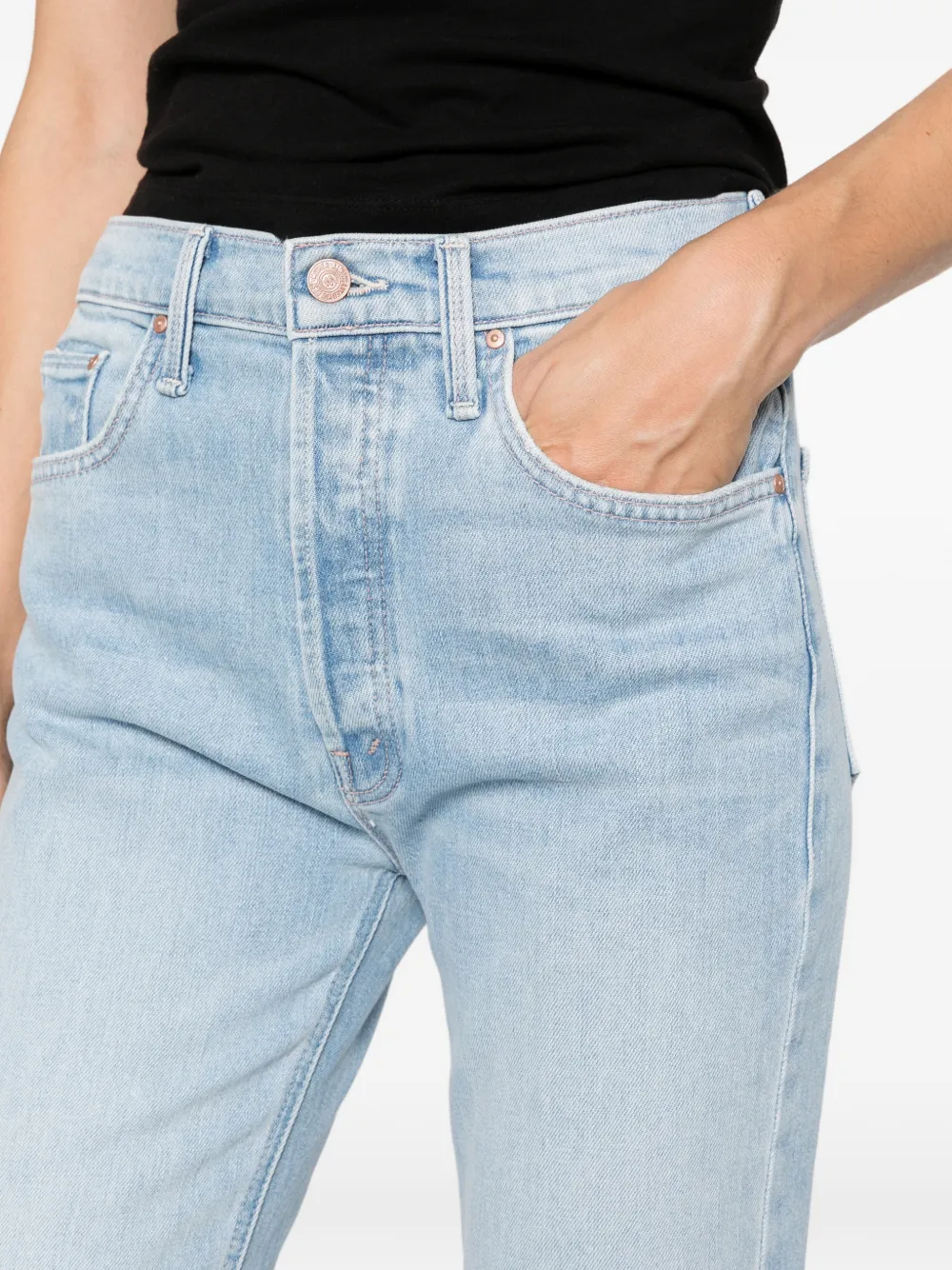 MOTHER The Tripper Flood Fray raw-cut light-wash jeans Blauw