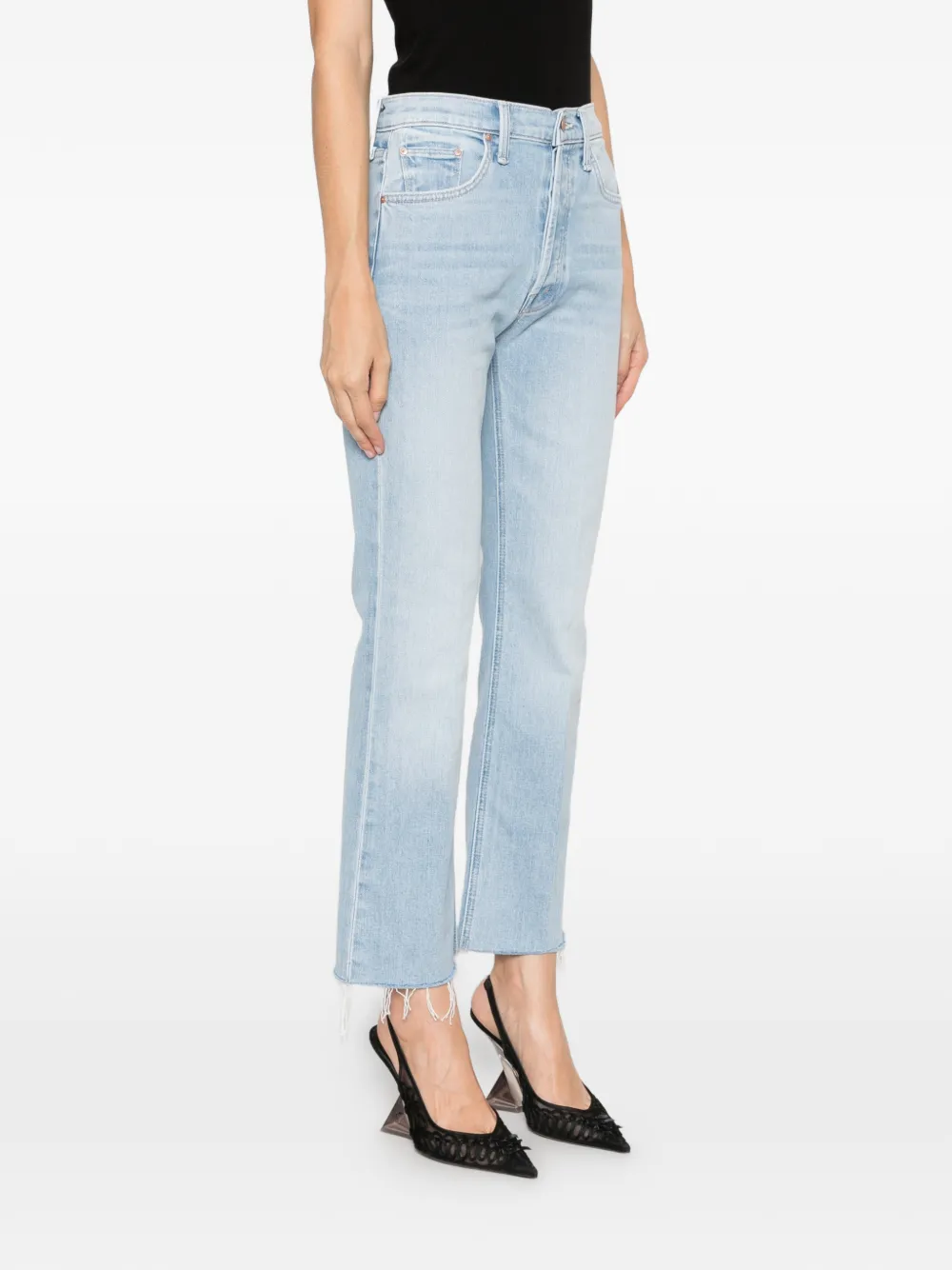 MOTHER The Tripper Flood Fray raw-cut light-wash jeans Blauw