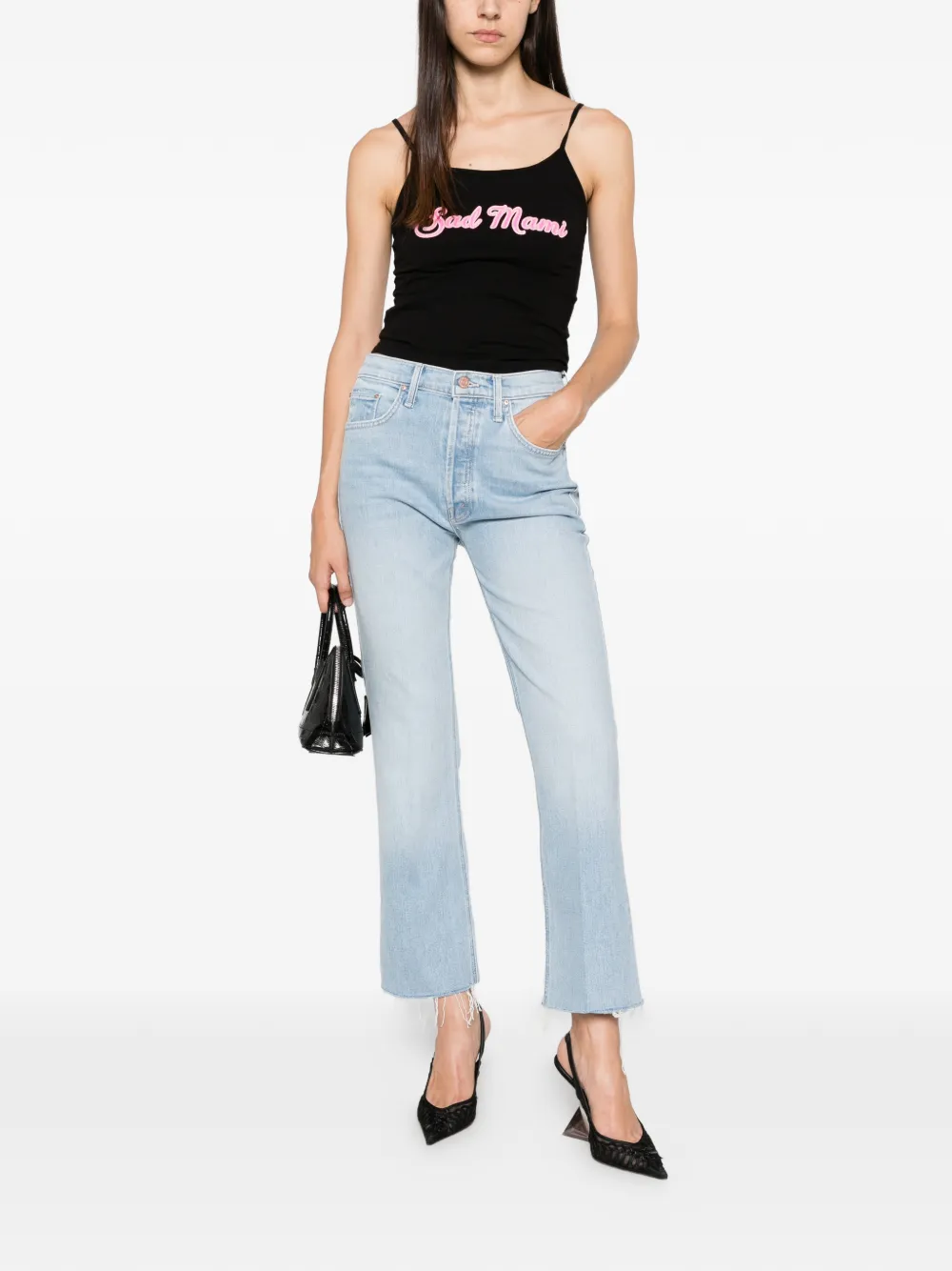 MOTHER The Tripper Flood Fray raw-cut light-wash jeans Blauw
