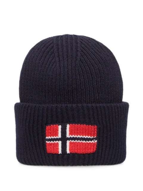 Napapijri Evei flag-patch ribbed-knit beanie hat