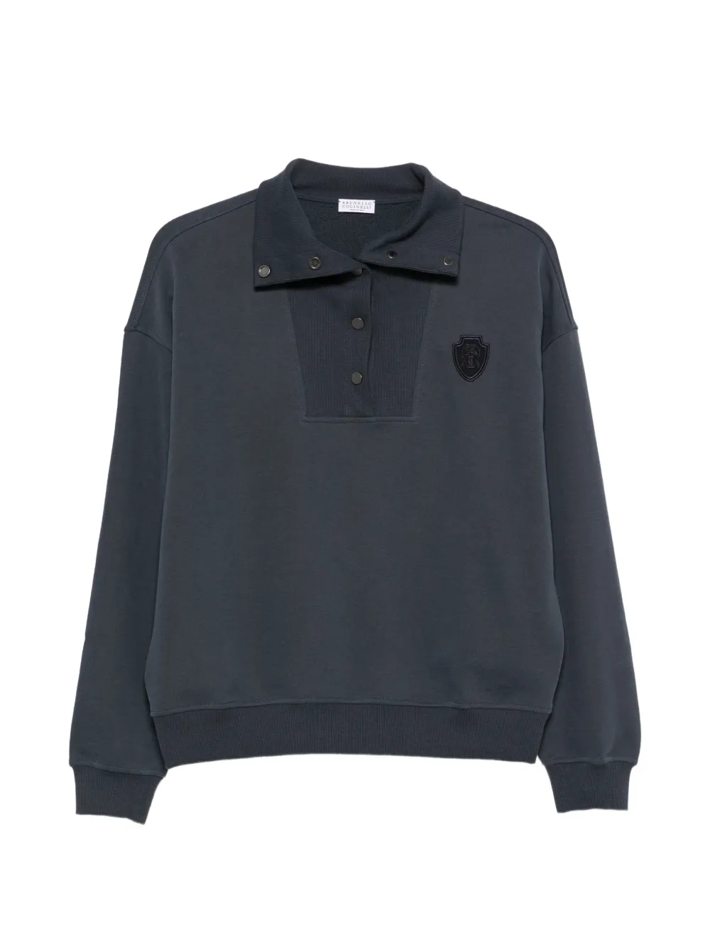 Brunello Cucinelli logo-patch half-button sweatshirt - Blue