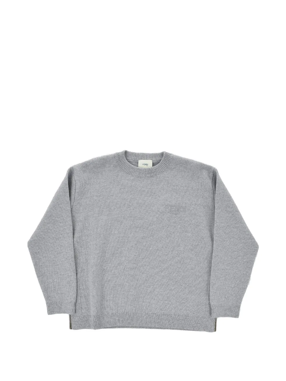 Fendi Kids logo-embroidered side-slit sweater Grijs