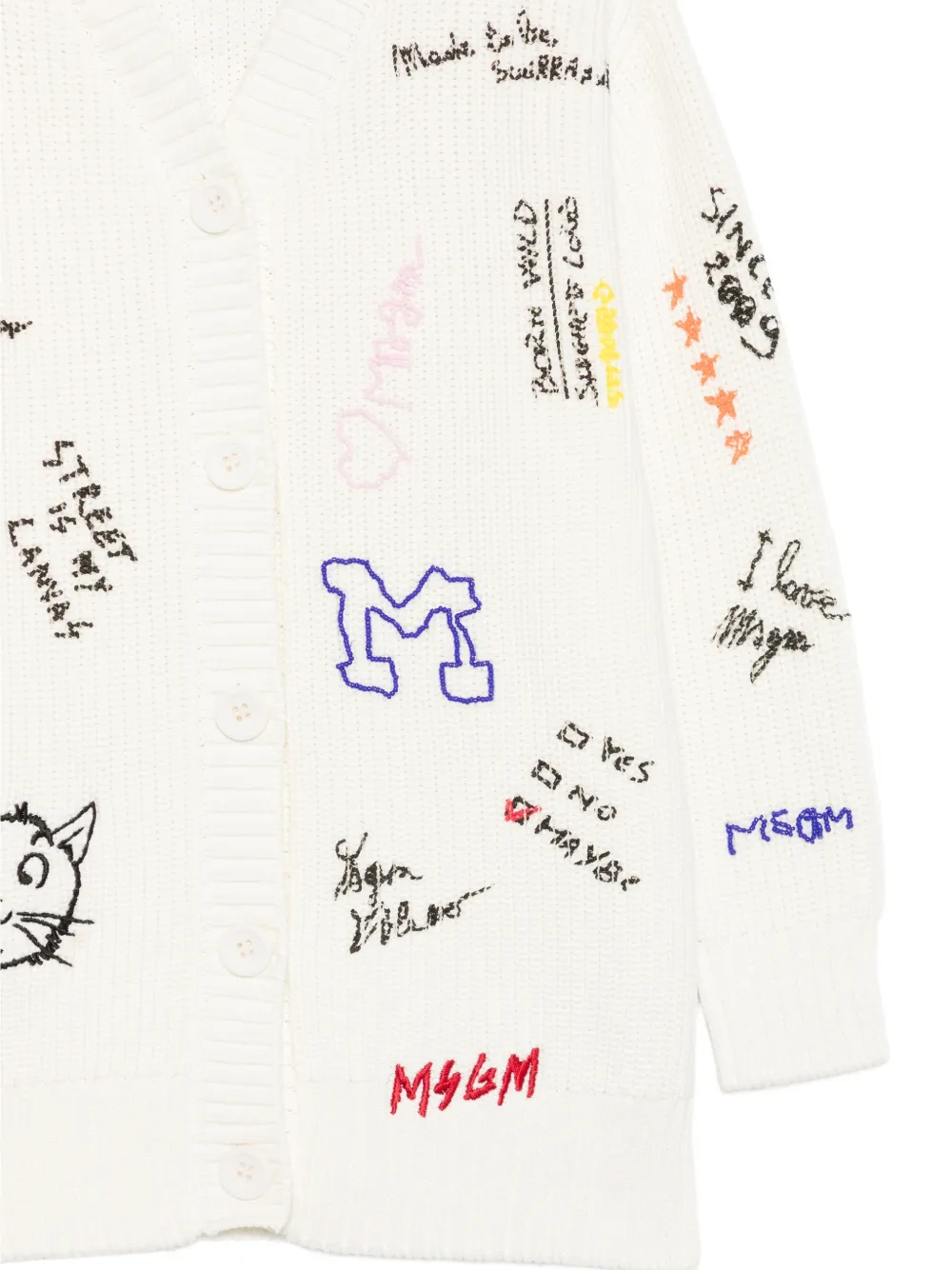 MSGM Kids Ribgebreid vest met graffiti-borduurwerk Wit