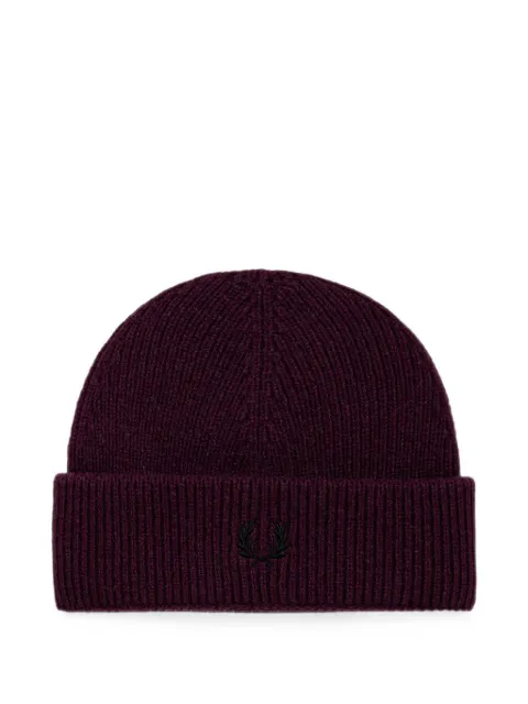 Fred Perry ribbed-knit embroidered beanie hat
