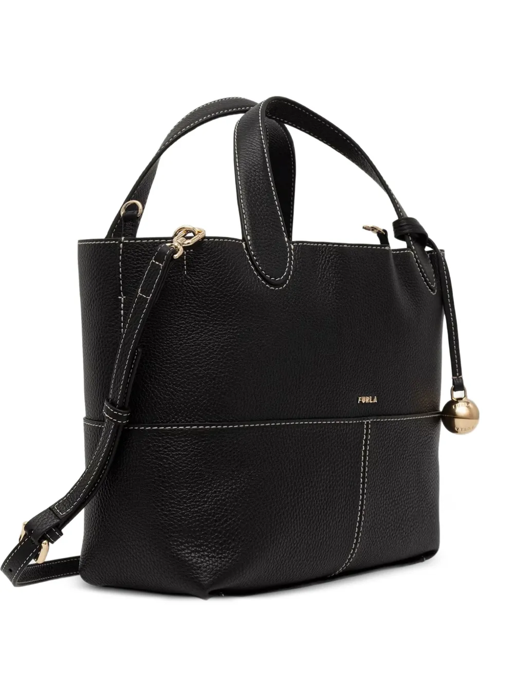 Furla contrast-stitch leather tote bag - Nero