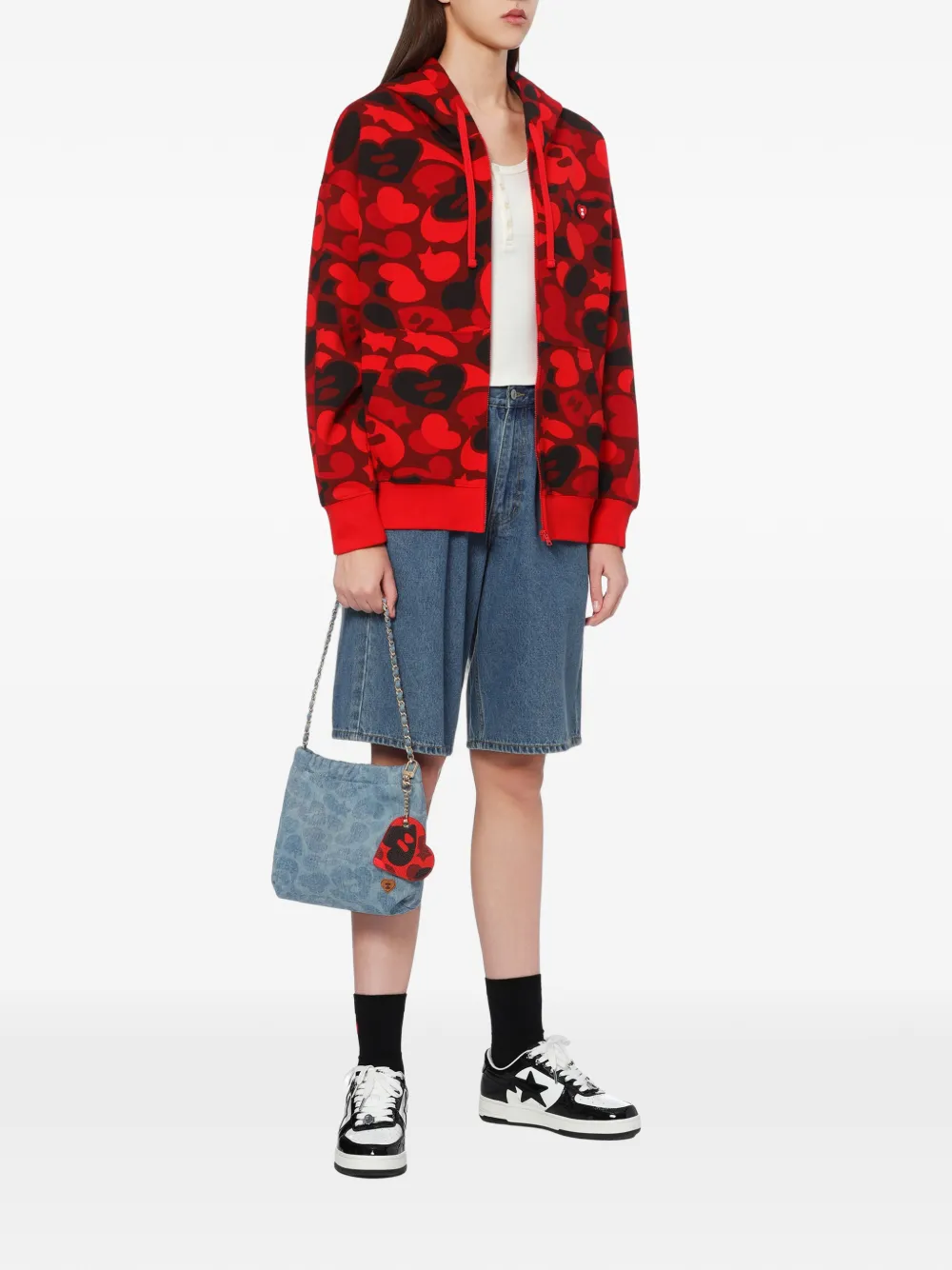 APEE™ by *A BATHING APE Hoodie met hartvormige camouflage-print en rits Rood