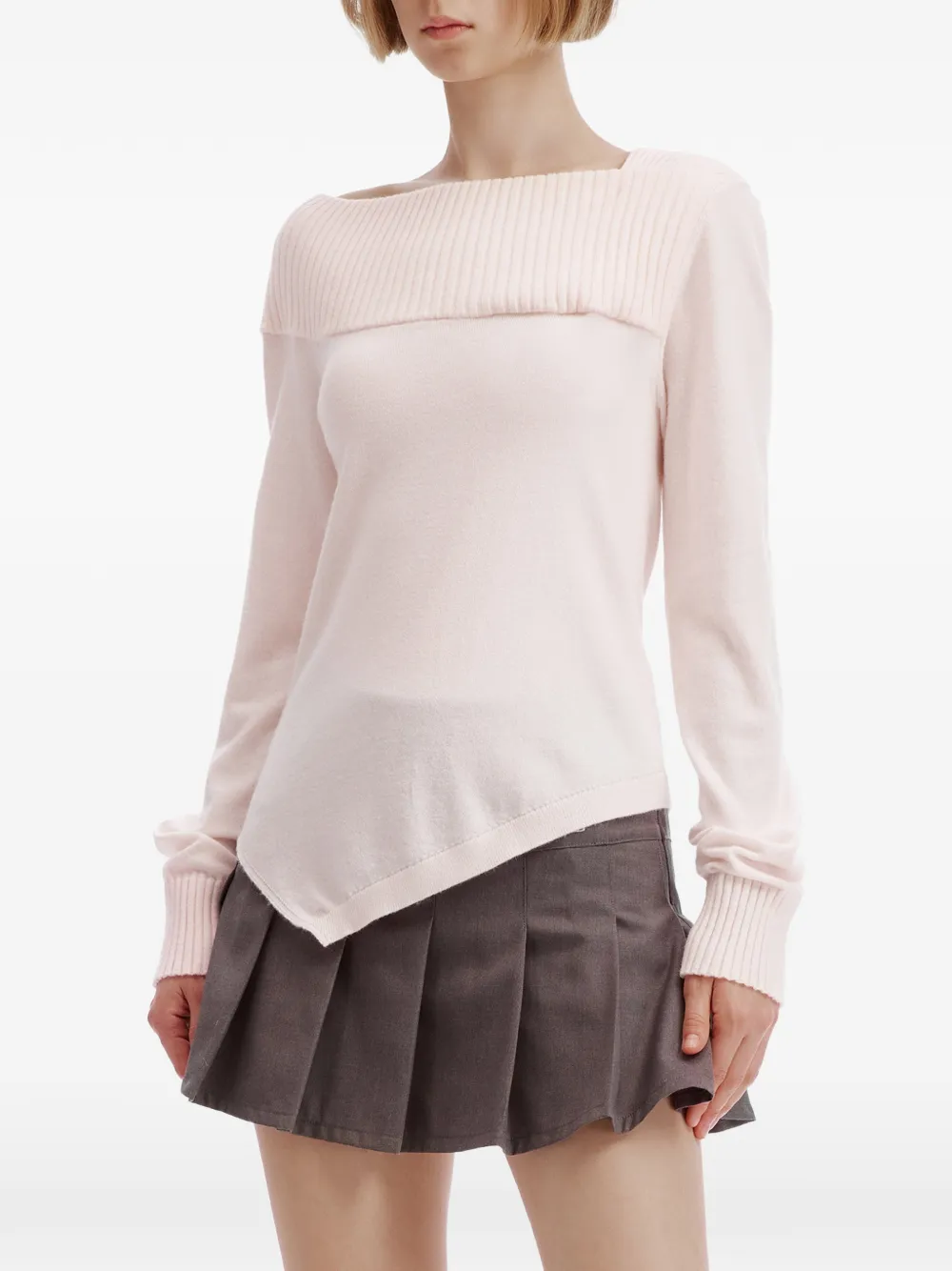 tout a coup Asymmetrische ribgebreide trui Roze