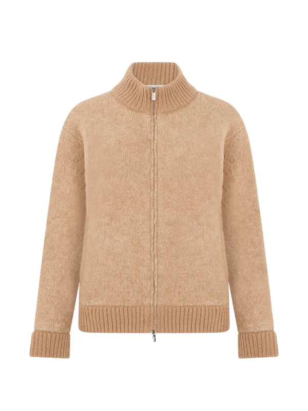 Fedeli Zip-up High-neck Cardigan in Neutrals