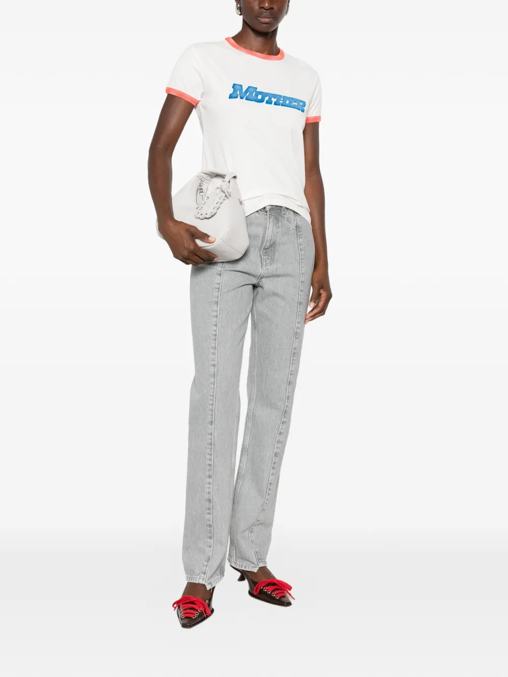 MOTHER logo-print ringer T-shirt Wit
