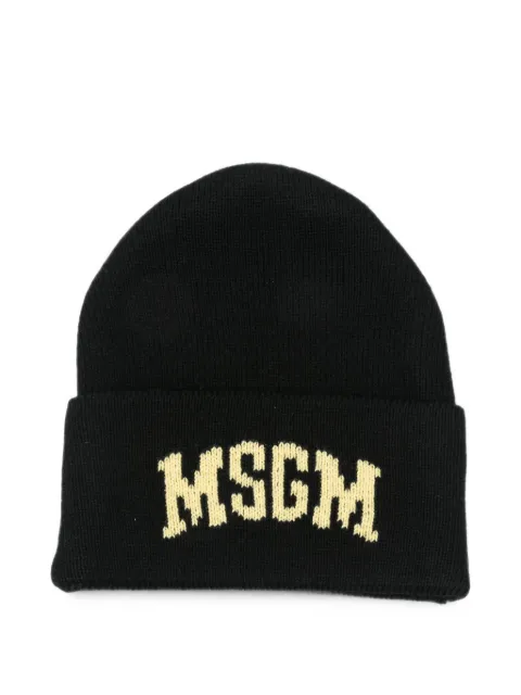 MSGM Kids logo-intarsia beanie hat