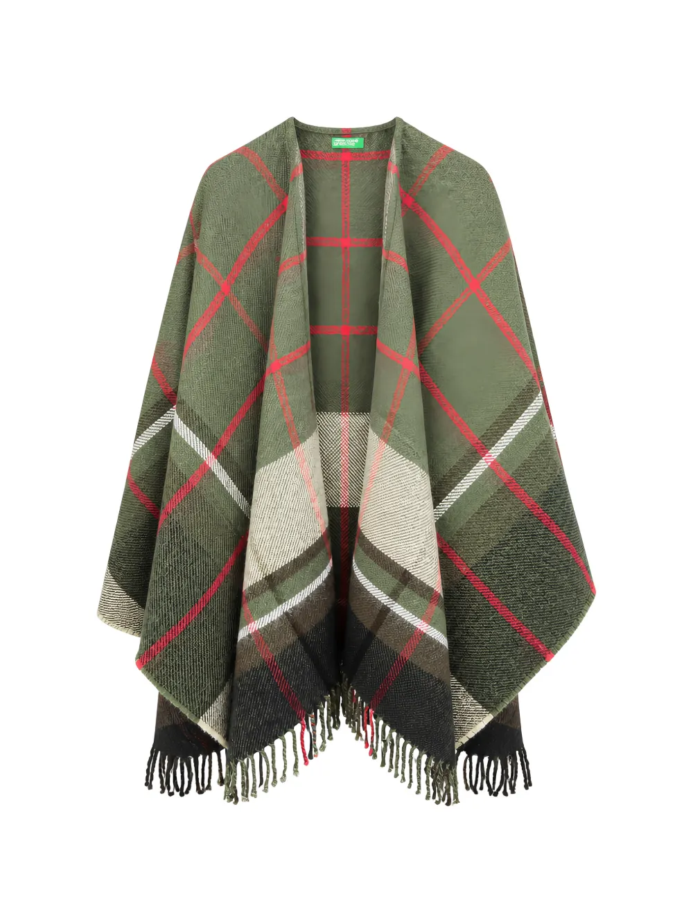 Benetton tartan-check fringed cape