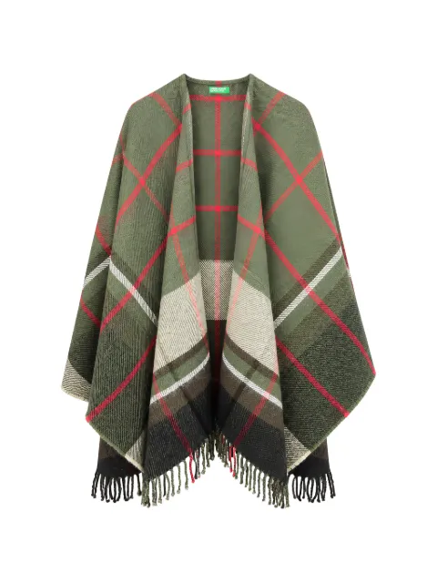 Benetton tartan-check fringed cape